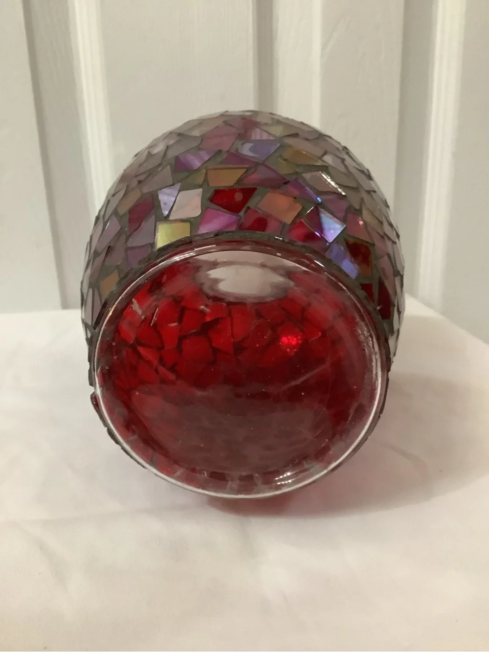 Vintage Mosaic Glass Vase in Pink, Red & Orange Tones - Picture 3 of 6